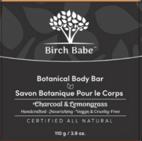 Birch Babe Body Bar - Charcoal & Lemongrass - 115g - Budelas