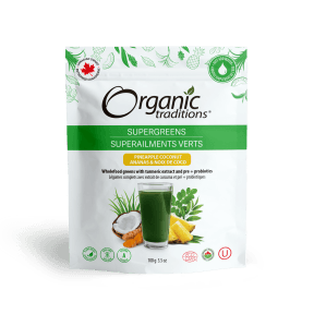 Organic Traditions Supergreens - Pineapple Coconut 100g - Budelas