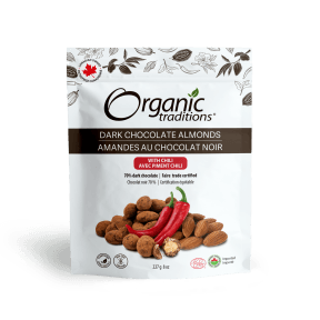 Organic Traditions Almonds, Dark Chocolate With Chili 227g - Budelas