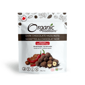 Organic Traditions Hazelnuts, Dark Chocolate W Chili 100g - Budelas