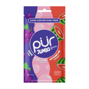 PUR Gum Jumbo Gum - Grape, Bubblegum, Watermelon - 10x20pc - Budelas
