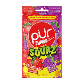PUR Gum Jumbo Sourz Strawberry & Grape - 10x20pc - Budelas